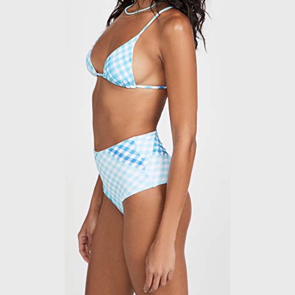 L*Space Turquoise Picnic Plaid String Bikini Top | Portia High Waisted Bottom - Picture 5 of 13